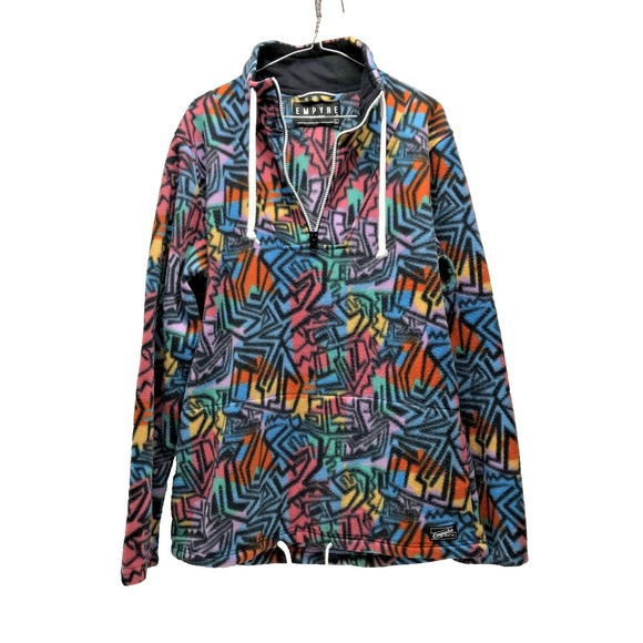 Empyre Other - Empyre sweater Men's size Large Drawstring abstract Print Y2K Pink Blue Green